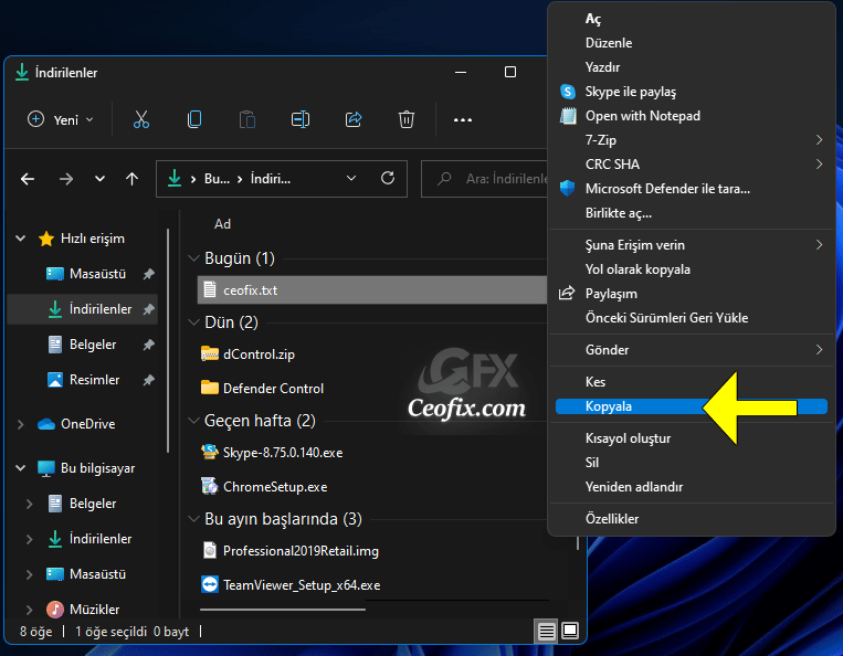 Windows 11'de Eski Bağlam Menüsünü Nasıl kullanılır?