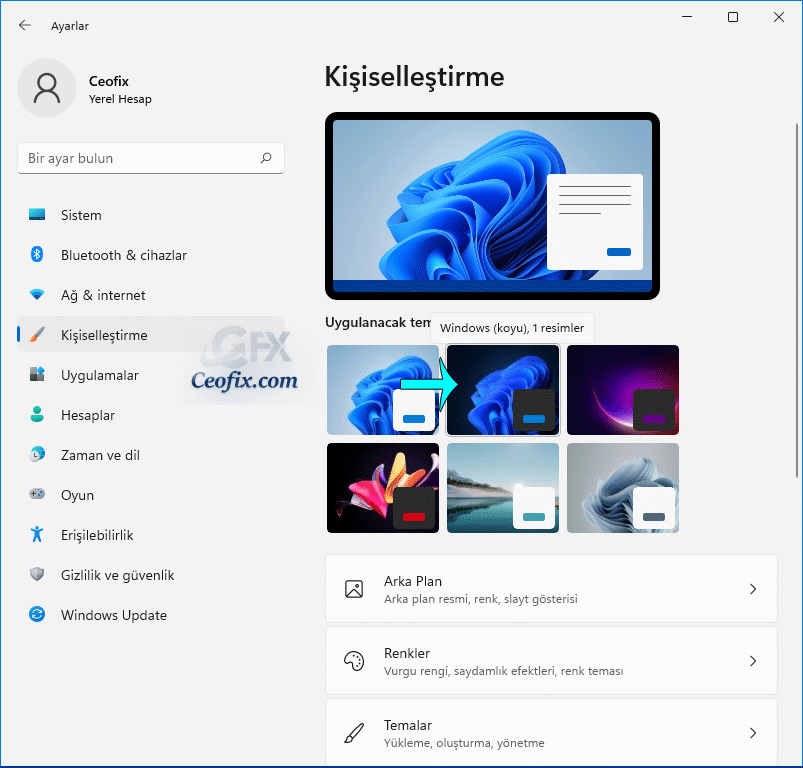 Windows 11Koyu tema