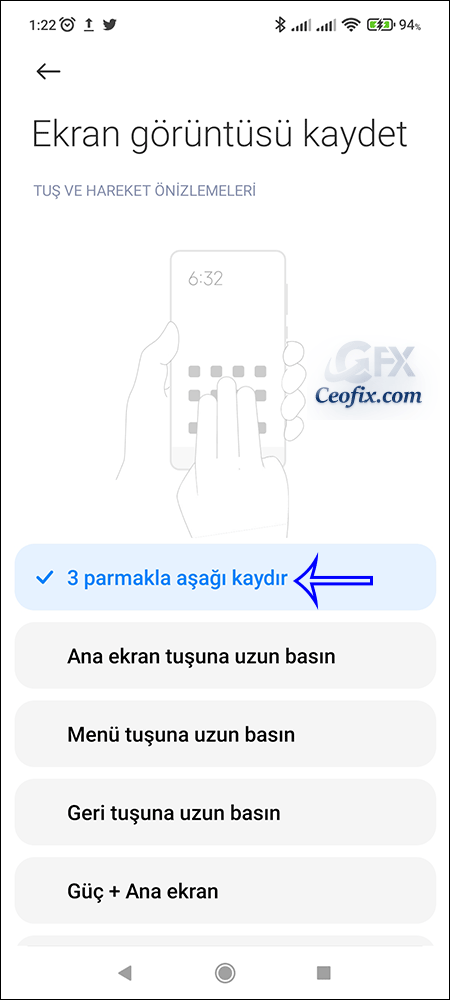 Android 11'de Üç Parmakla Ekran Görüntüsü Al
