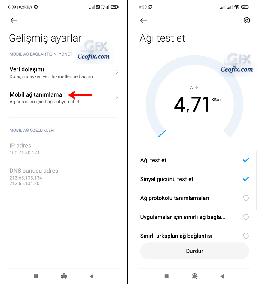 Ağ  bağlantısını test edin: