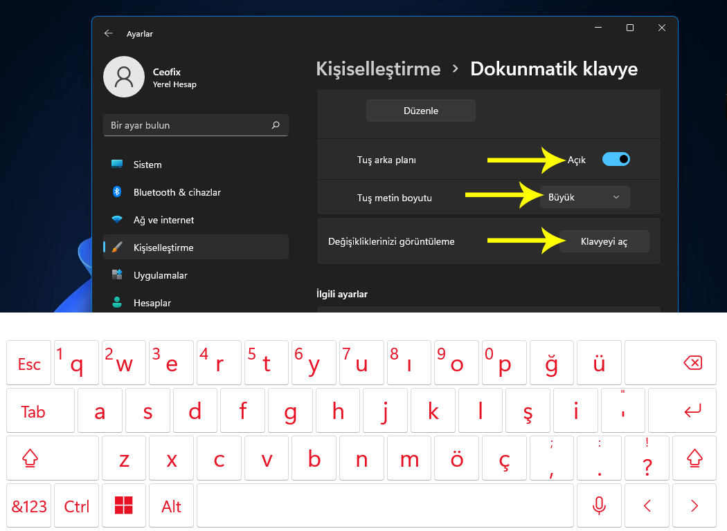 Windows 11'de Dokunmatik Klavye Teması Nasıl Değiştirilir?