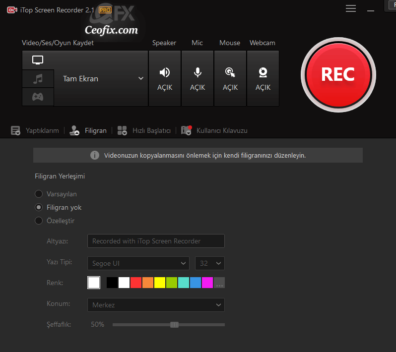 iTop Screen Recorder'in Özellikleri: