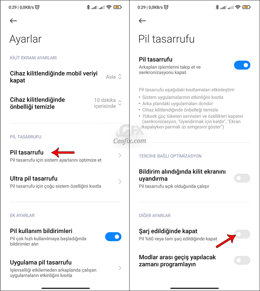 Pil tasarruf modu kapanmasın!