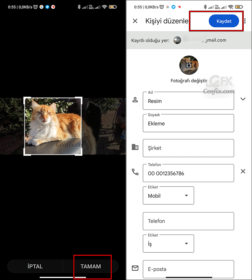 Telefon rehberindeki kişilere resim ekle