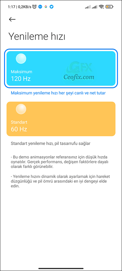 Android Ekran Yenileme Hızı 