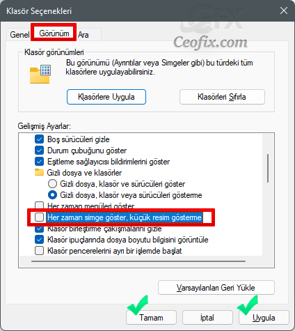 Klasör Seçenekleri