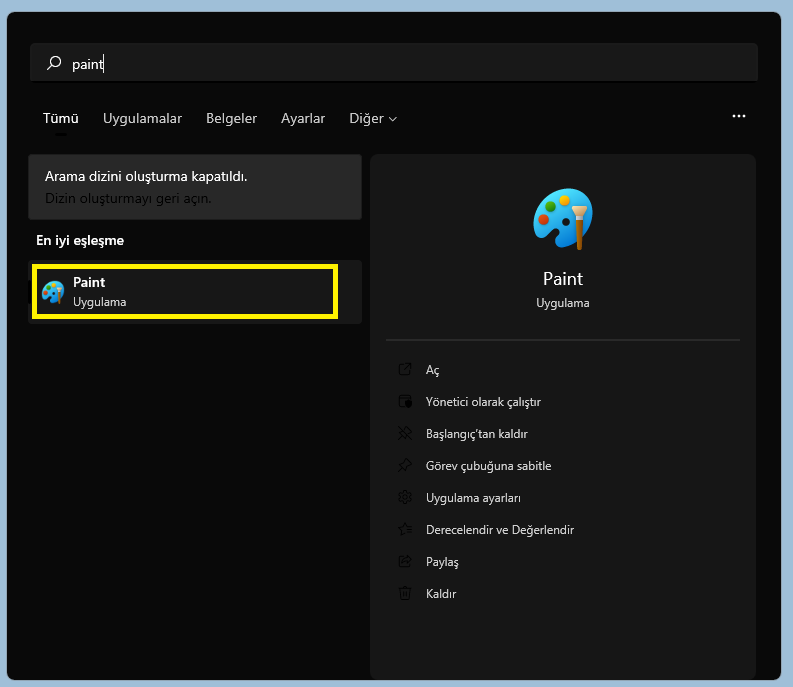 Arama kutusundan arama yaparken web sonuçlarını devre dışı bırak