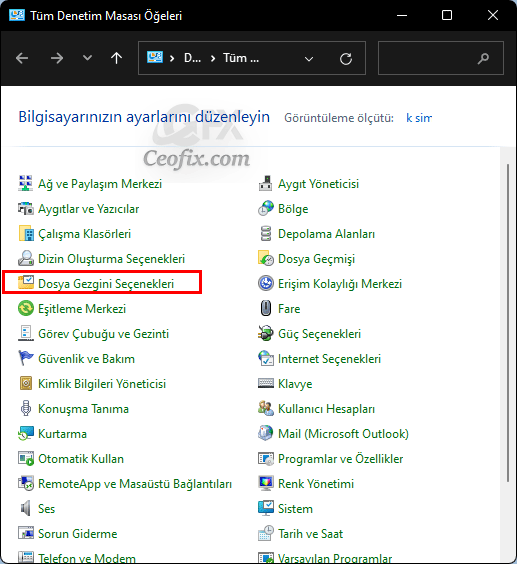 Dosya Gezgini Seçenekleri