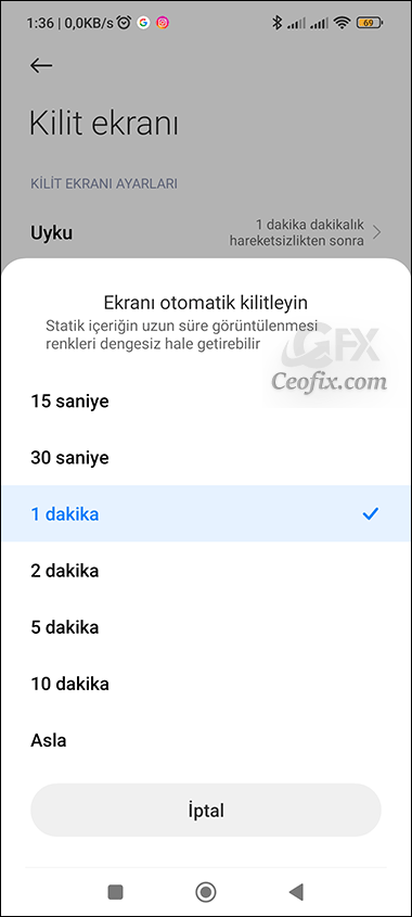 kilit ekranı zaman aşımı 