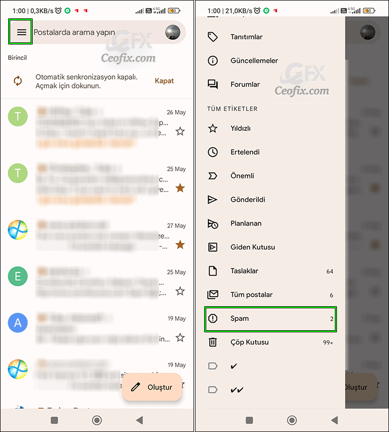 Telefonda Gmail spam klasörünüzü nasıl bulabilirsiniz?