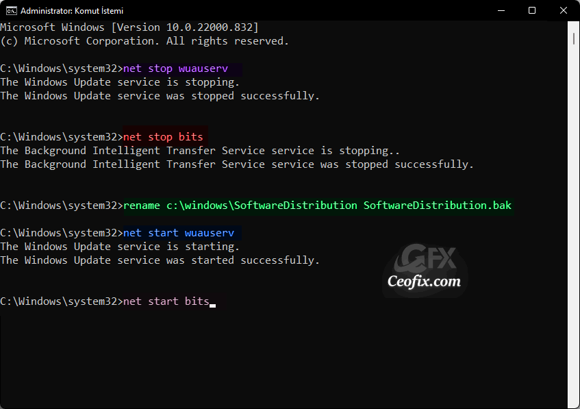 SoftwareDistribution Klasörünü Yeniden Adlandır: