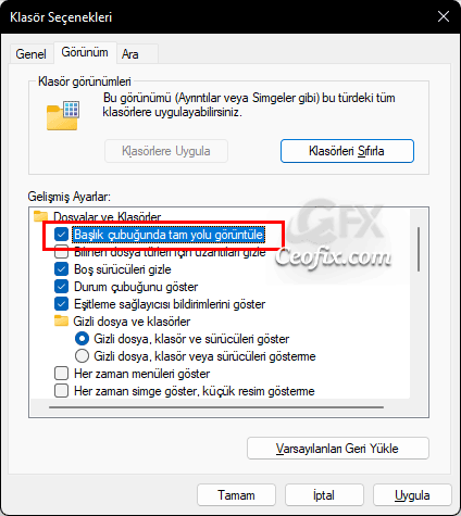 klasör seçenekleri