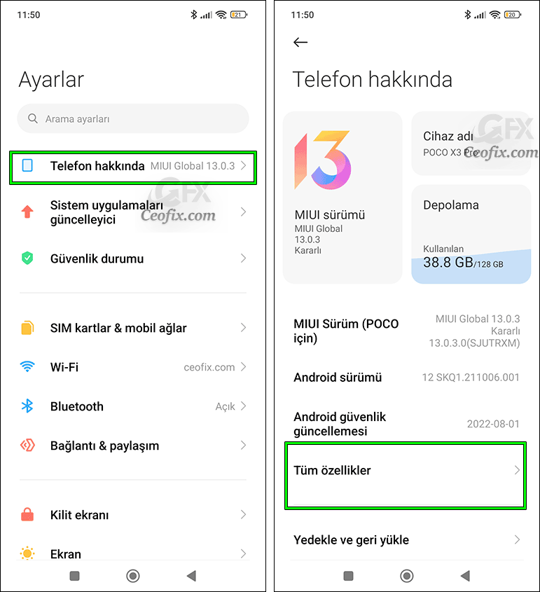 Android telefon hakkında