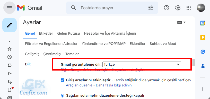 Gmail Görüntüleme Dili