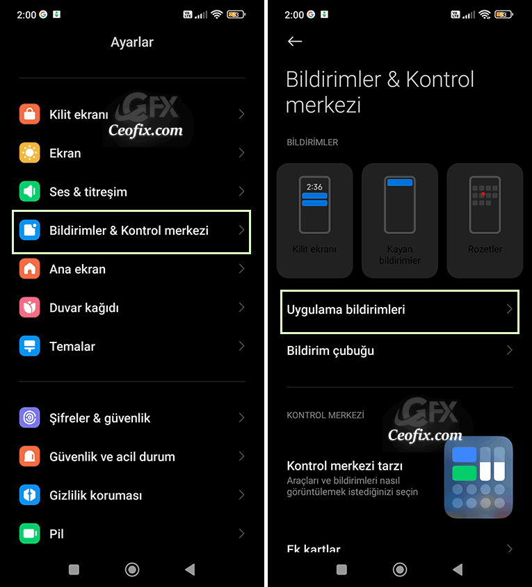 Xiaomi uygulama kasası bildirimlerini devre dışı bırakın