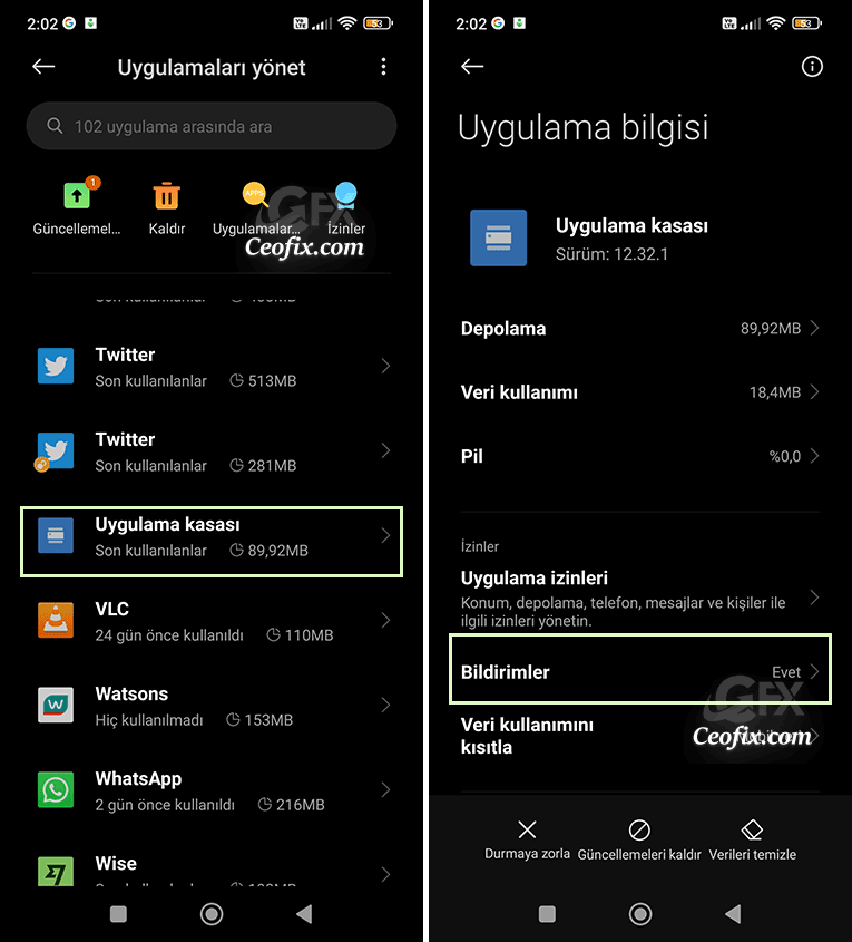 Uygulama kasası bildirimleri