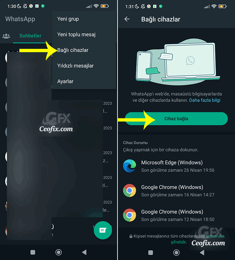 whatsapp 'cihaz bağla '
