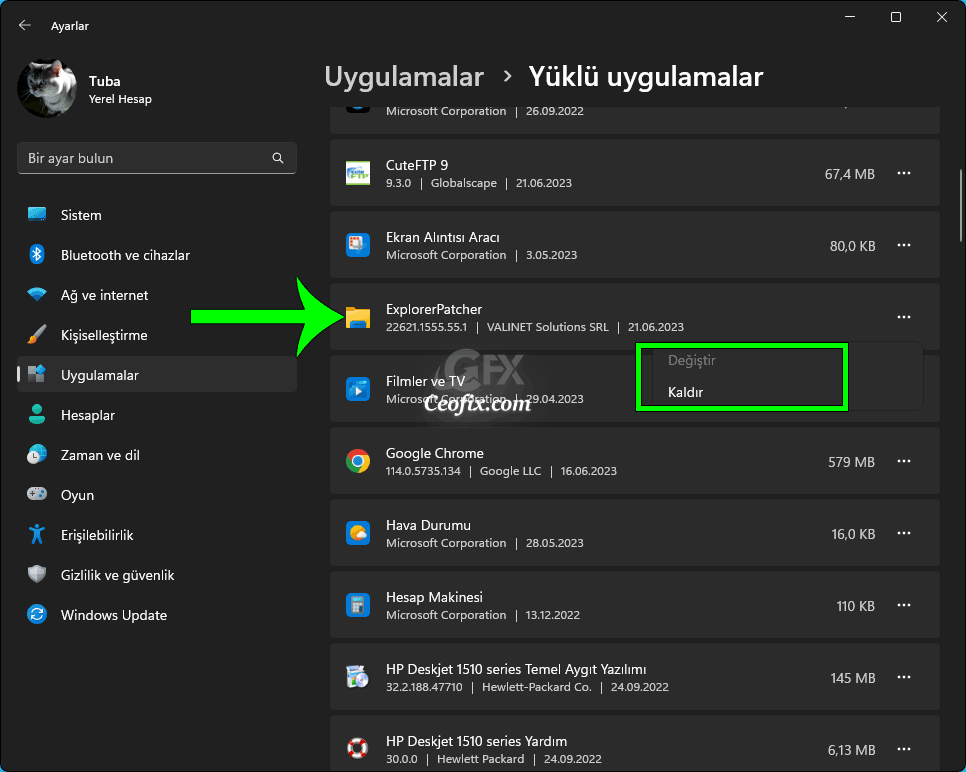 ExplorerPatcher'ı kaldır ExplorerPatcher'ı kaldır
