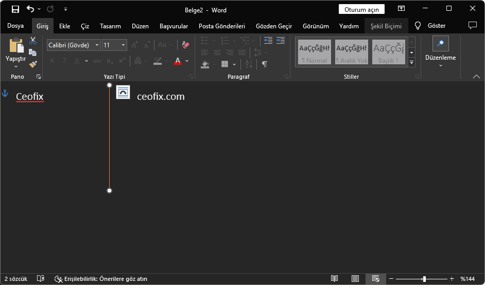 Word'de Dikey Çizgi Yapmak için Şekilleri Kullan